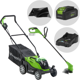 Greenworks G48LM36 G24ST25 akkuruohonleikkuri ja reunatrimmerisarja 48 V 2 Ah