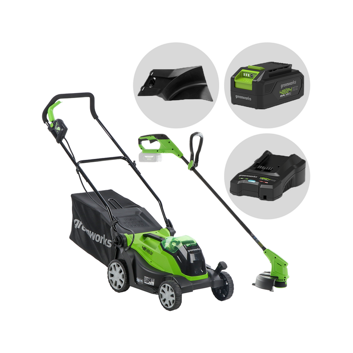 Greenworks G48LM36 G24ST25 akkuruohonleikkuri ja reunatrimmerisarja 48 V 2 Ah