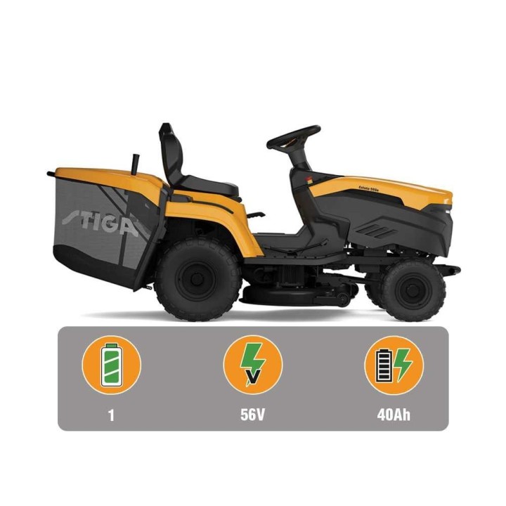 Stiga Estate 598e akkuruohonleikkuritraktori, 56 V / 40 Ah, 98 cm, keruu ja silppuaminen