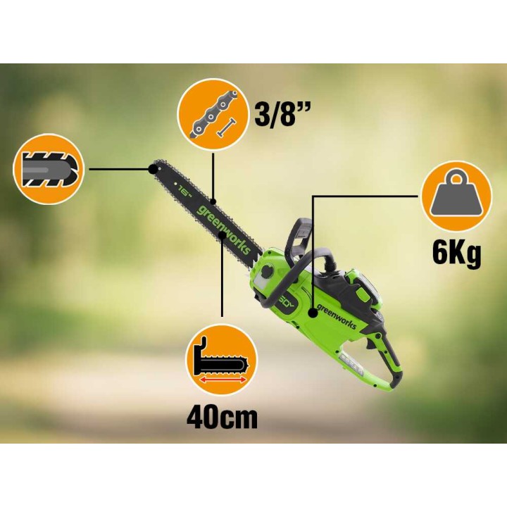 Greenworks CS40O6 akkumoottorisaha polttopuille, 60 V, 4 Ah, 40 cm
