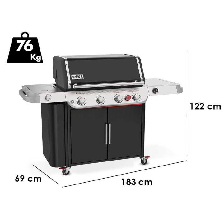 Weber Genesis EPX-435W kaasugrilli, 4 poltinta, sivukeitin, Wi-Fi-lämpömittari