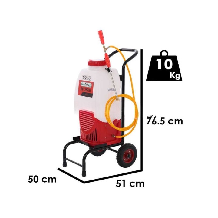 GeoTech SP 250 E akkukäyttöinen ruiskupumppu, 25 l, 12 V, selkäkäyttö ja trolley