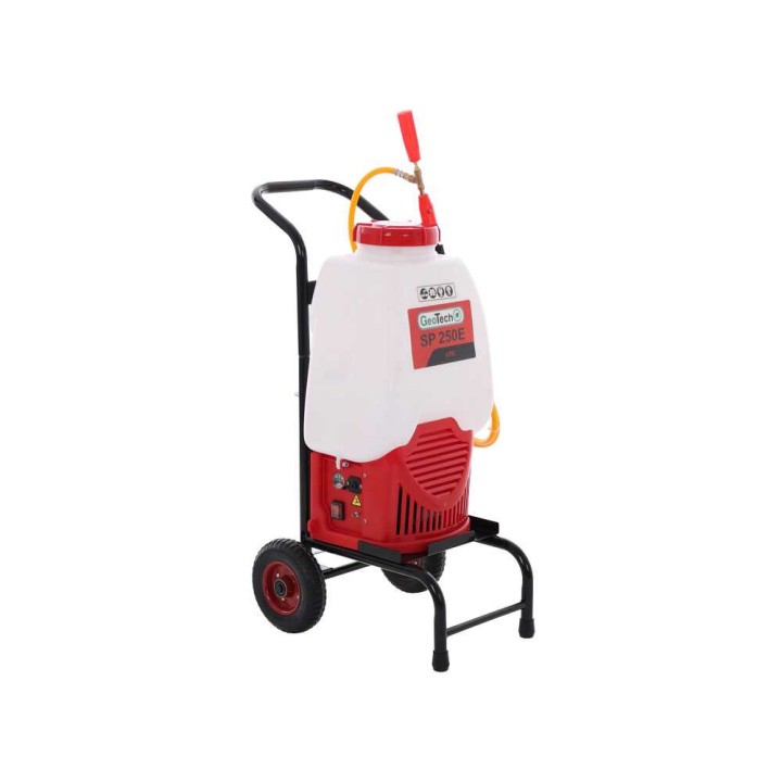 GeoTech SP 250 E akkukäyttöinen ruiskupumppu, 25 l, 12 V, selkäkäyttö ja trolley