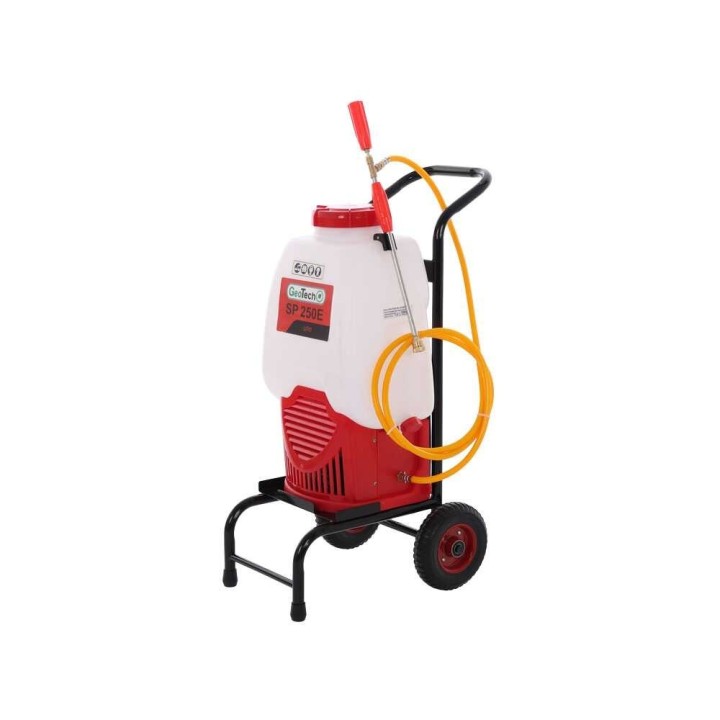 GeoTech SP 250 E akkukäyttöinen ruiskupumppu, 25 l, 12 V, selkäkäyttö ja trolley