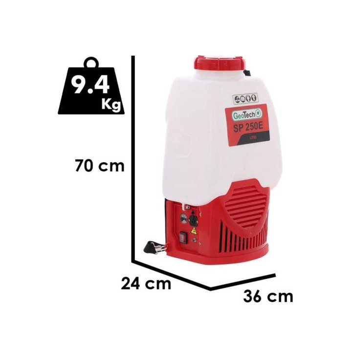 GeoTech SP 250 E akkukäyttöinen reppuruisku, 25 l, 12 V, 8 Ah