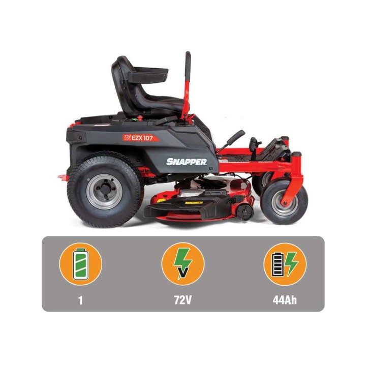 Snapper EZX107 akkukäyttöinen nollakääntösäteinen ajoleikkuri, 107 cm, 72 V/44 Ah