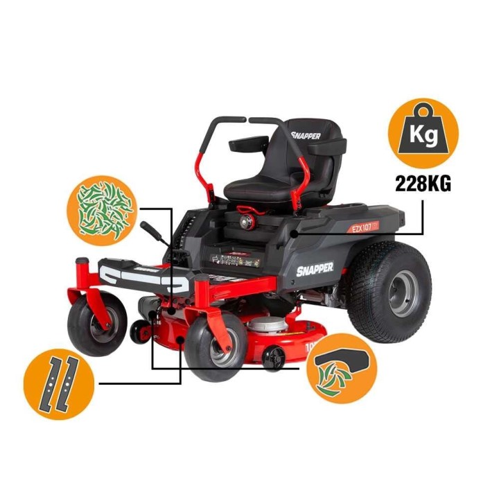 Snapper EZX107 akkukäyttöinen nollakääntösäteinen ajoleikkuri, 107 cm, 72 V/44 Ah