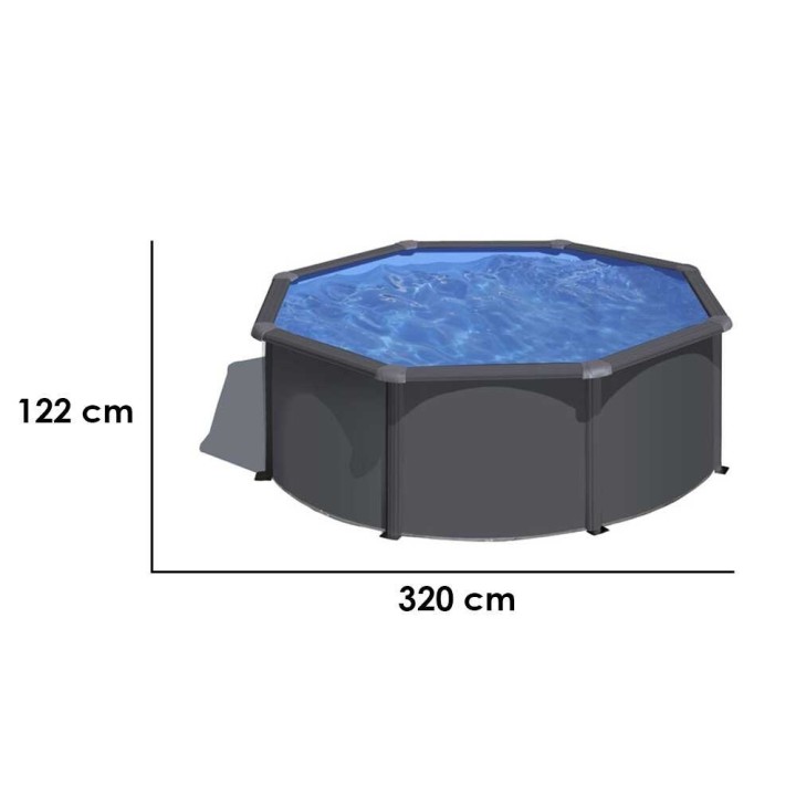 Gre Anthracite Rotonda Ø300 × 120 cm teräsallas, 7 410 l, hiekkasuodatin