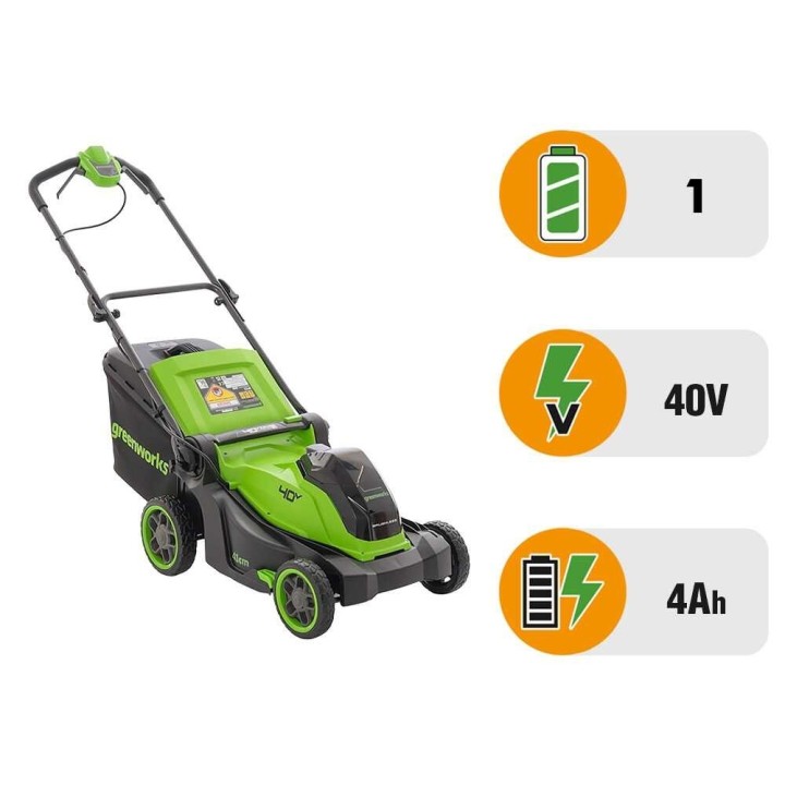 Greenworks MO40L413-01 akkuruohonleikkuri, 40 V, 4 Ah, 41 cm