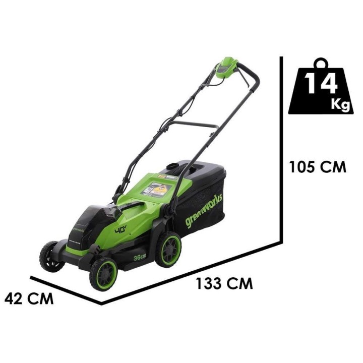 Greenworks LM3604 akkuruohonleikkuri, 40 V, 36 cm, ilman akkua ja laturia