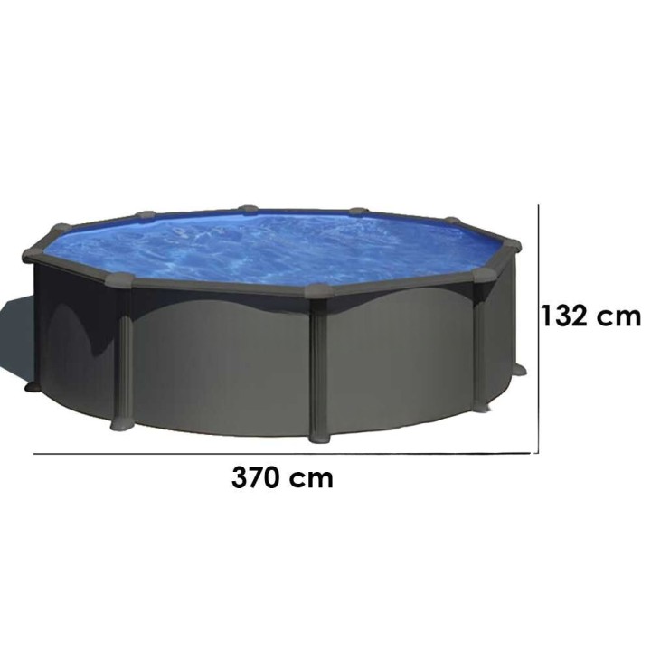 Gre Anthracite Rotonda Ø350 × 132 cm teräsallas, 11 250 l, hiekkasuodatin