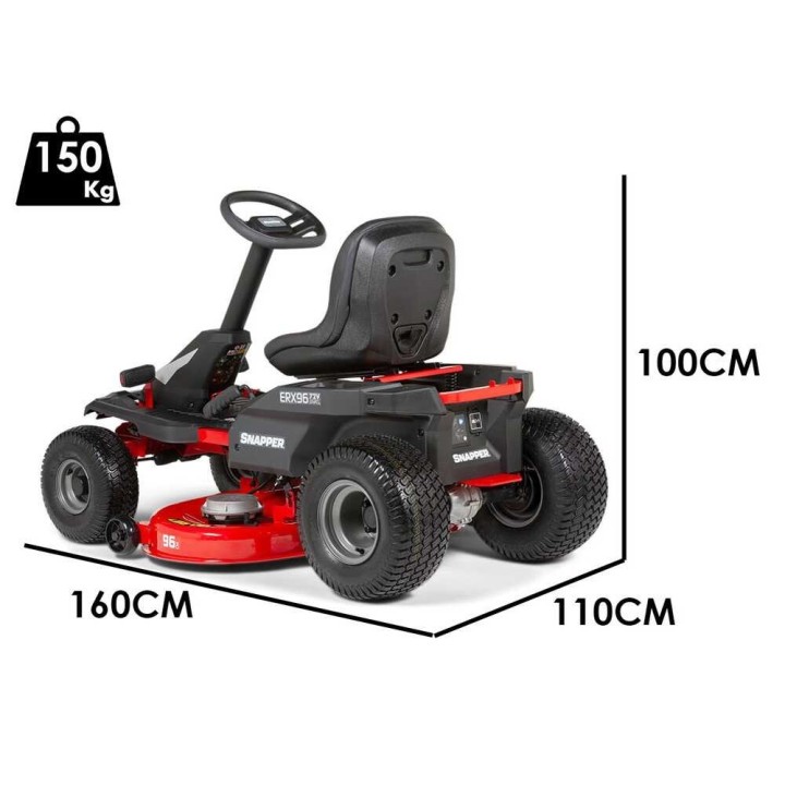 Snapper ERX96 akkukäyttöinen minirider, 96 cm, 72 V, sivullepuhallus ja bioleikkuu