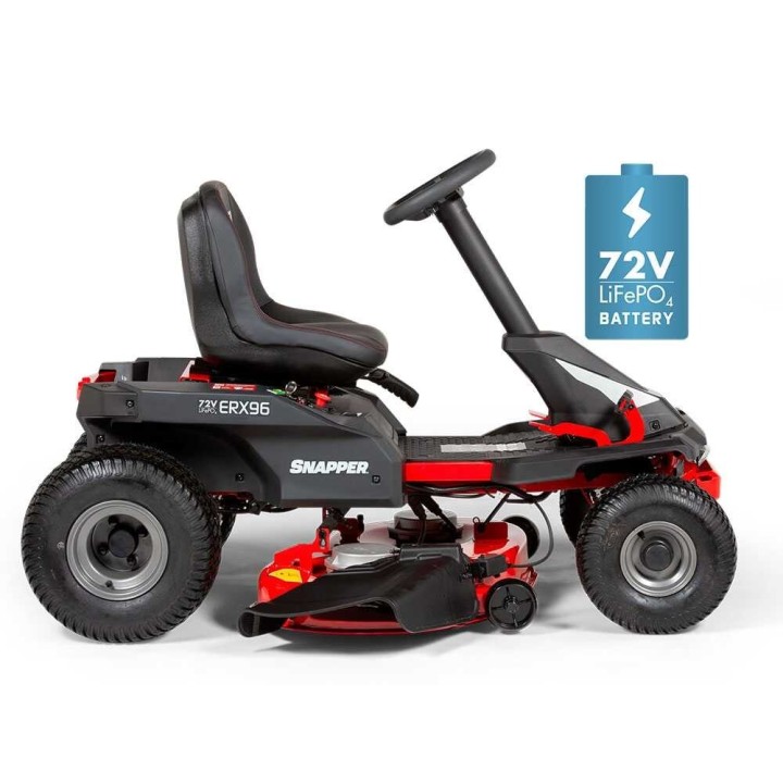 Snapper ERX96 akkukäyttöinen minirider, 96 cm, 72 V, sivullepuhallus ja bioleikkuu
