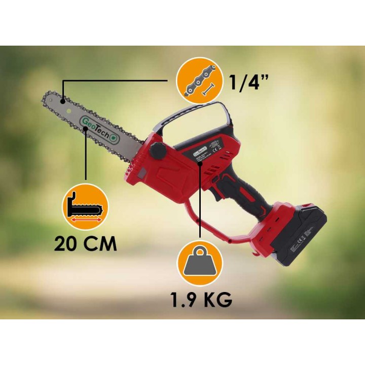 GeoTech X-Line PS-20V akkukäyttöinen oksasaha, 20 V, 2 Ah, 20 cm