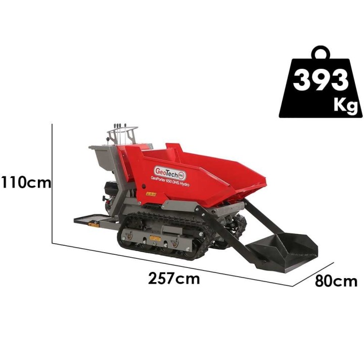 GeoPorter 650 DHS Hydro telaketjukärry, 650 kg, 9 HP, hydraulinen dumper-lava