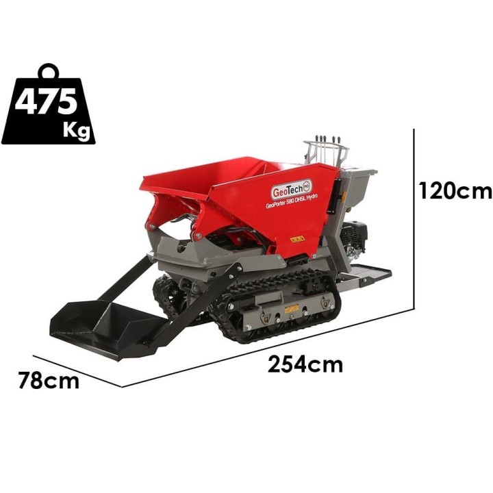 GeoPorter 580 DHSL Hydro telavetoinen moottorikärry, 9 HP, hydraulinen pantograf-lava