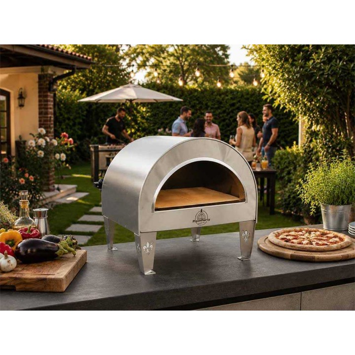 Pizza Party Ardore Silver kaasupizzauuni ulkokäyttöön, 40 × 40 cm, 6 kW, biscotto-paistotaso