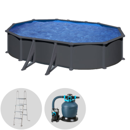 Anthracite Ovale 500 300 132 cm soikea teräsallas hiekkasuodatin ja turvatikkaat