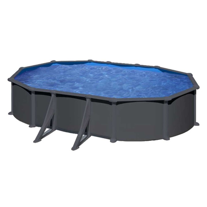 Anthracite Ovale 500 × 300 × 132 cm soikea teräsallas, hiekkasuodatin ja turvatikkaat