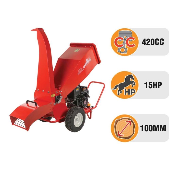 Attila ATS 1300 DLE -biotrituratori, Loncin 420 cm³, 15 HP, sähkökäynnistys