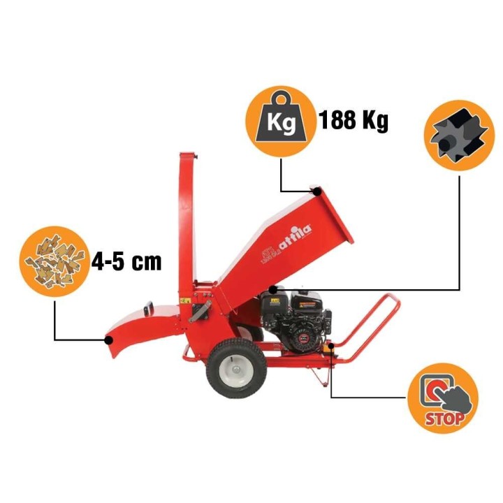 Attila ATS 1300 DLE -biotrituratori, Loncin 420 cm³, 15 HP, sähkökäynnistys
