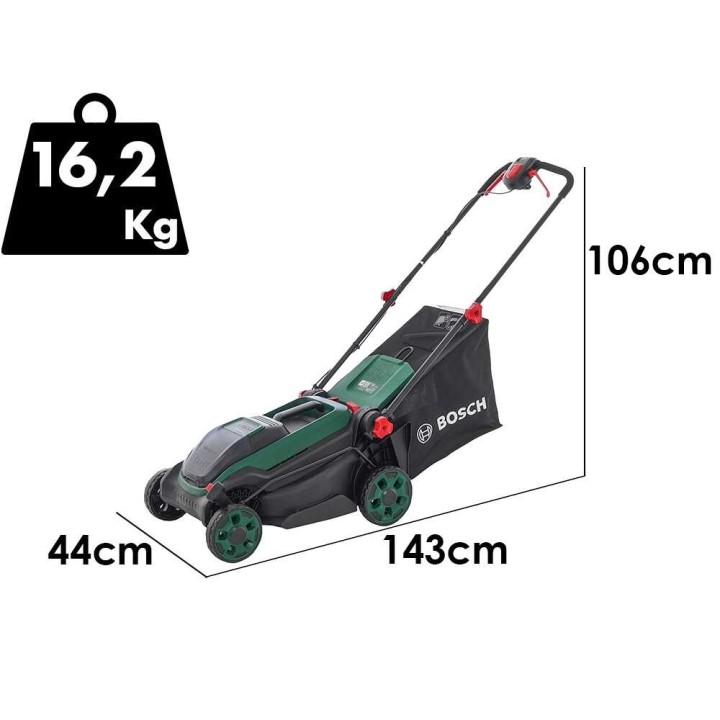 Bosch Rotak18V2-38 akkuruohonleikkuri, 38 cm, 36 V, 3 akkua, 4 Ah