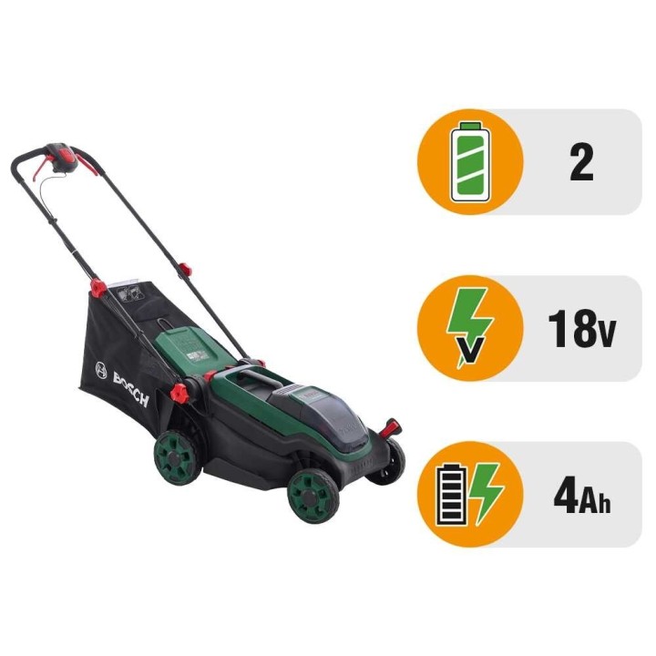 Bosch Rotak18V2-38 akkuruohonleikkuri, 38 cm, 2 × 18 V / 4 Ah