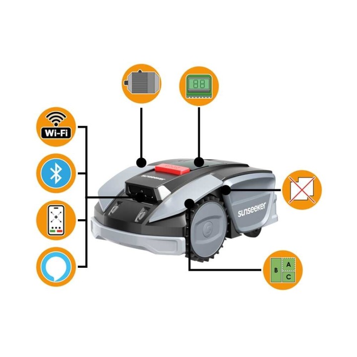 Sunseeker S3 robottiruohonleikkuri ilman perimeterskaapelia, 800 m², 20 V
