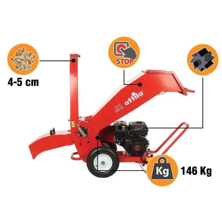 Attila ATS 900 DL oksasilppuri, Loncin 270 cm³, 9 HP, 2 poistovaihtoehtoa