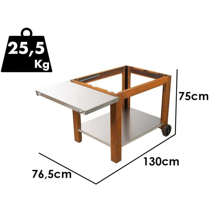 Folpo-grillin vaunu Corten-terästä, sivu- ja alataso, 130 × 76,5 × 75 cm