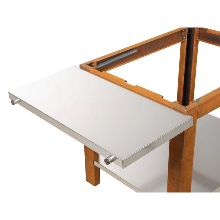 Folpo-grillin vaunu Corten-terästä, sivu- ja alataso, 130 × 76,5 × 75 cm