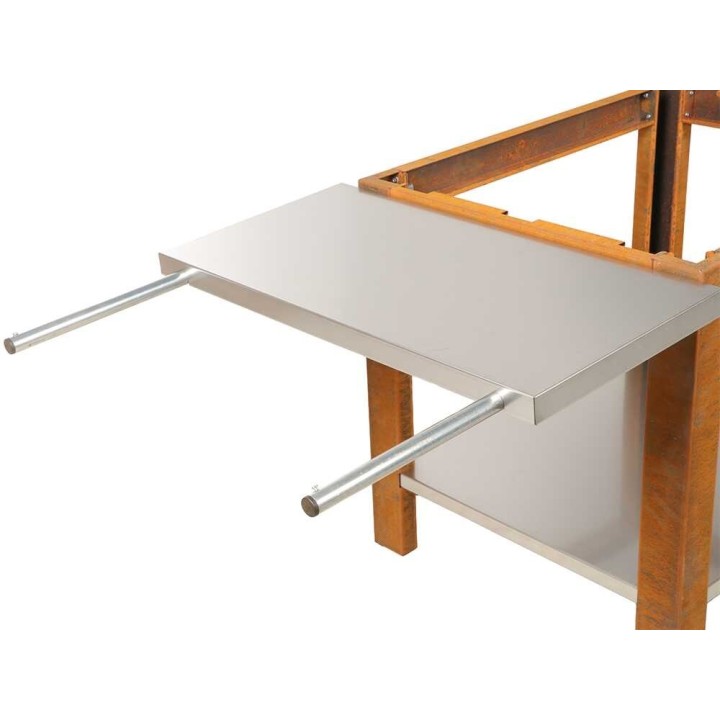 Folpo-grillin vaunu Corten-terästä, sivu- ja alataso, 130 × 76,5 × 75 cm