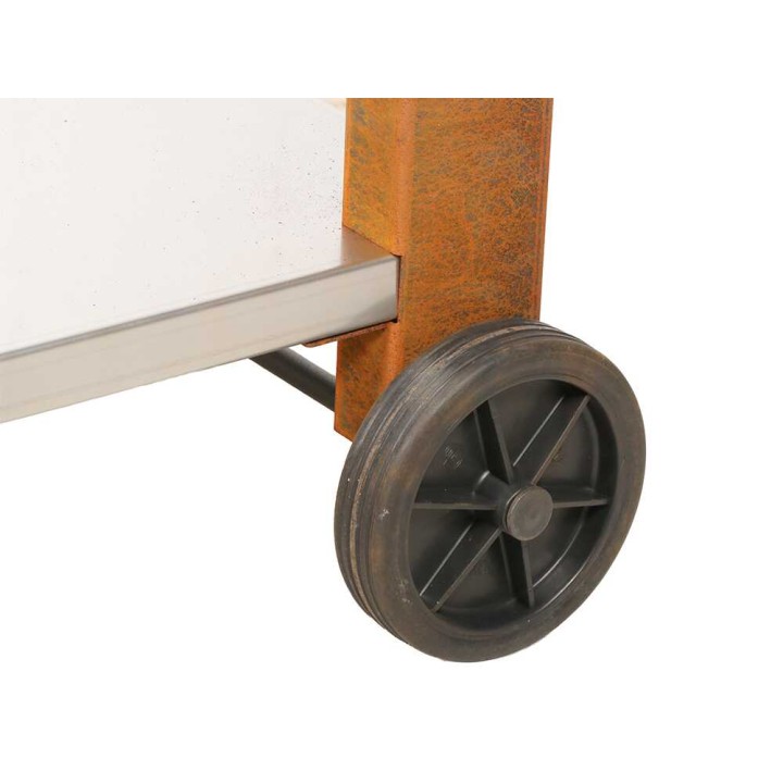 Folpo-grillin vaunu Corten-terästä, sivu- ja alataso, 130 × 76,5 × 75 cm