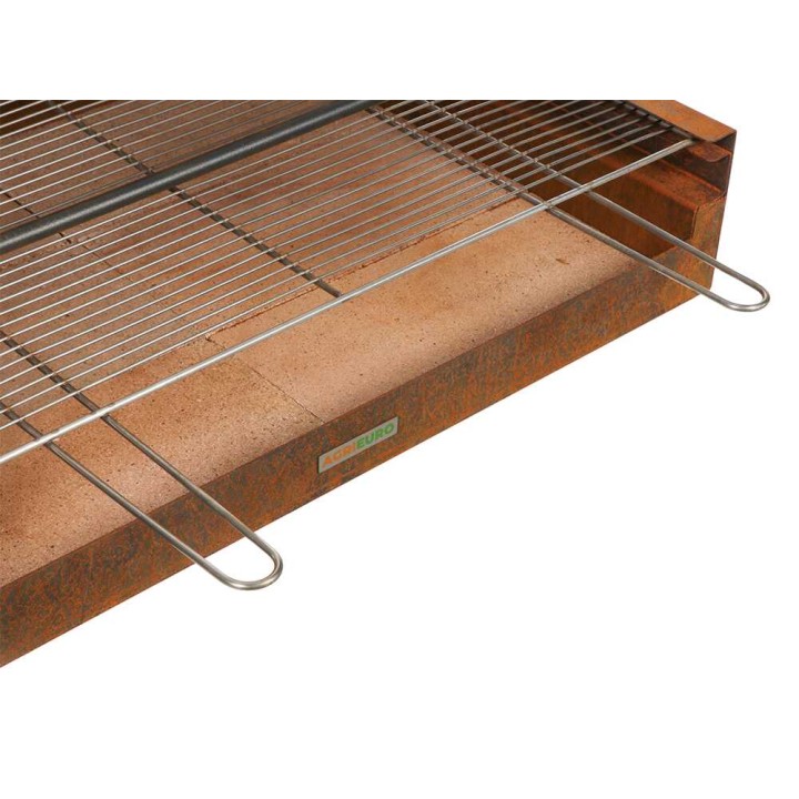 Folpo puu- ja hiiligrilli Corten-teräksestä, 88 × 45 cm, kärryllä