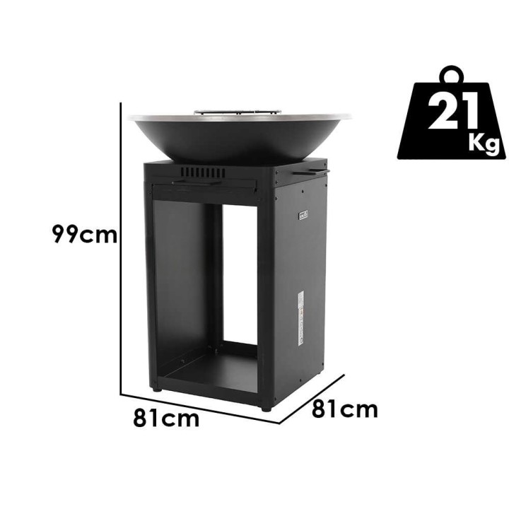 Royal Food FOL-4100 puu- ja hiiligrilli, ruostumaton grilli ja paistotaso, 81 cm