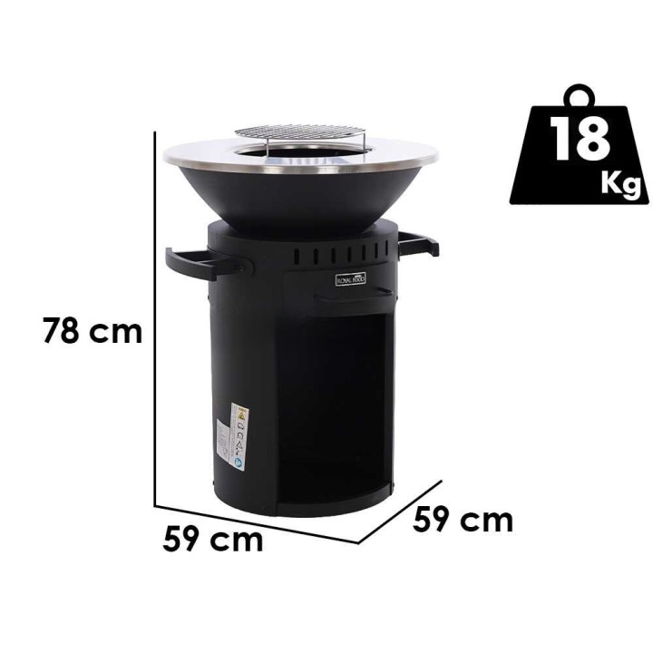 Royal Food FOL-3400 puu- ja hiiligrilli, Ø 58 cm, ruostumaton teräs