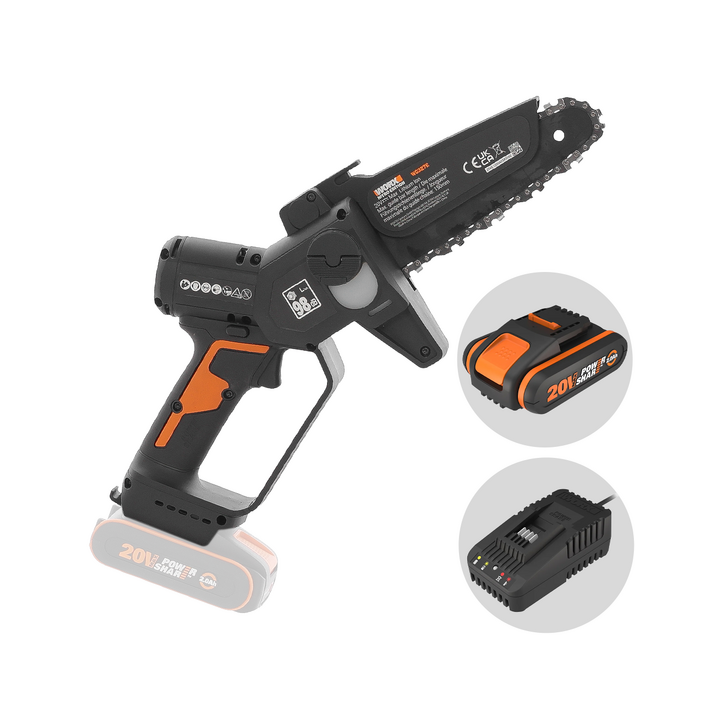 Worx WG327E akkukäyttöinen oksasaha 20 V 2 Ah 20 cm
