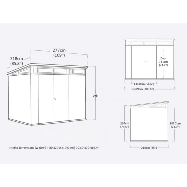Keter Cortina 9x7 puutarhavaja, 277 × 218 × 226 cm, EVOTECH+, kaksilehtinen ovi