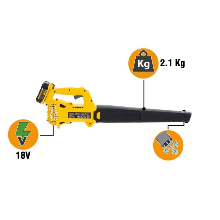 Stanley Fatmax SFMCBL714M1-QW akkulehtipuhallin, 18 V, 4 Ah, 145 km/h