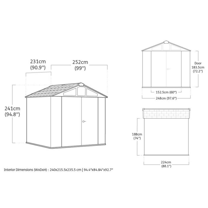 Keter Stronghold 8X8 puutarhavaja, 252 × 231 × 241 cm, kaksilehtinen ovi, PVC