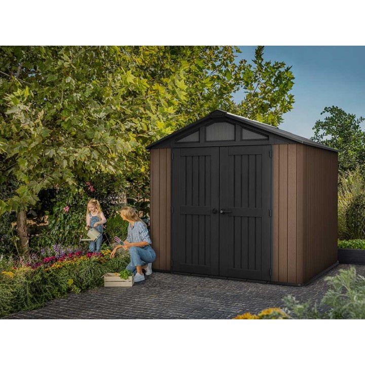 Keter Stronghold 8X8 puutarhavaja, 252 × 231 × 241 cm, kaksilehtinen ovi, PVC
