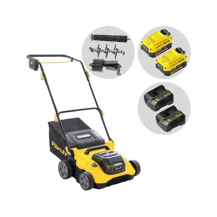 Stanley Fatmax SCOEP3801M2 QW akkukäyttöinen nurmikon ilmaaja 38 cm 2 18 V 4 Ah