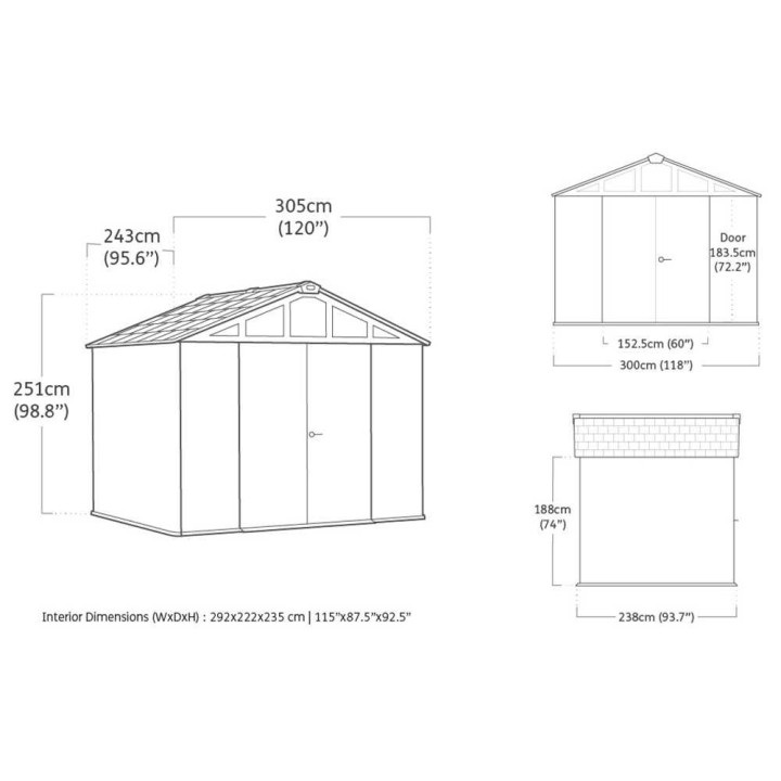 Stronghold 10X8 puutarhavaja, PVC, 305 × 243 × 251 cm, kaksiovinen
