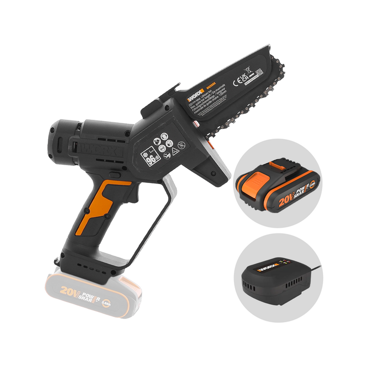 Worx WG326E akkukäyttöinen oksasaha 20 V 2 Ah 15 cm