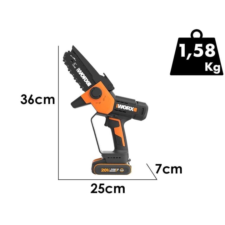 Worx WG326E akkukäyttöinen oksasaha, 20 V, 2 Ah, 15 cm
