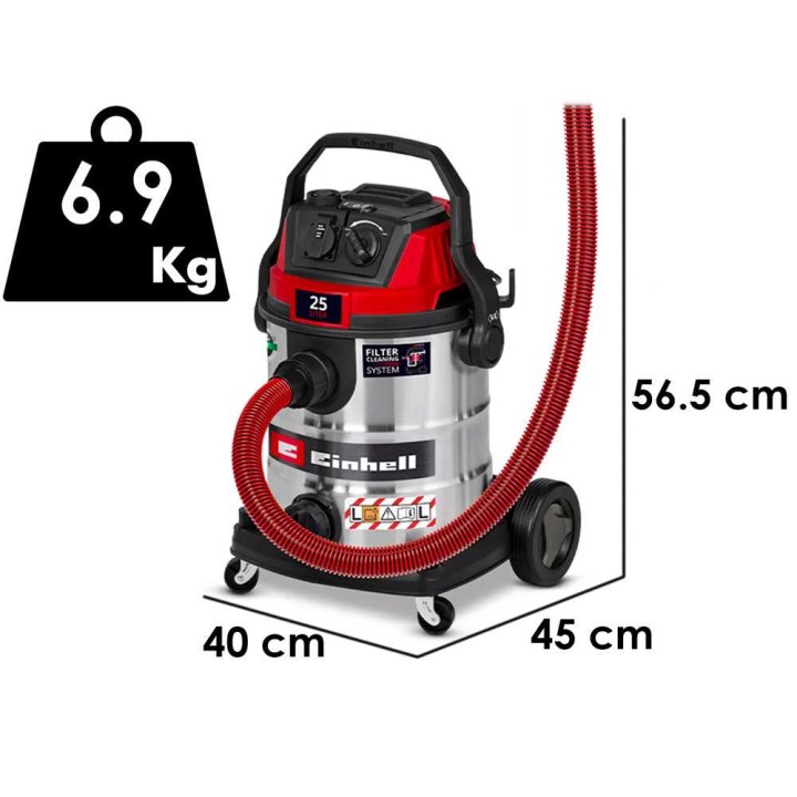 Einhell TE-VC 2580 SACL märkä-kuivaimuri, 1 100 W, 25 l, ruostumaton teräs