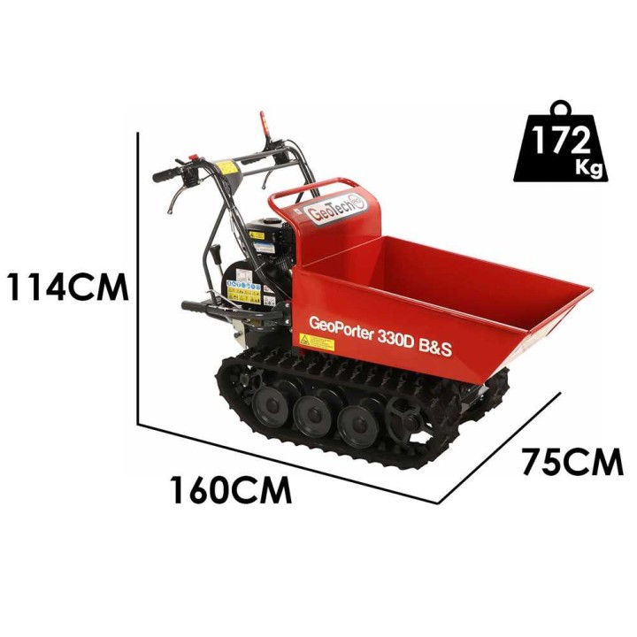 GeoPorter 330D B&amp;S telaketjukuljetin, dumper-lavakori, 300 kg, 7 HP