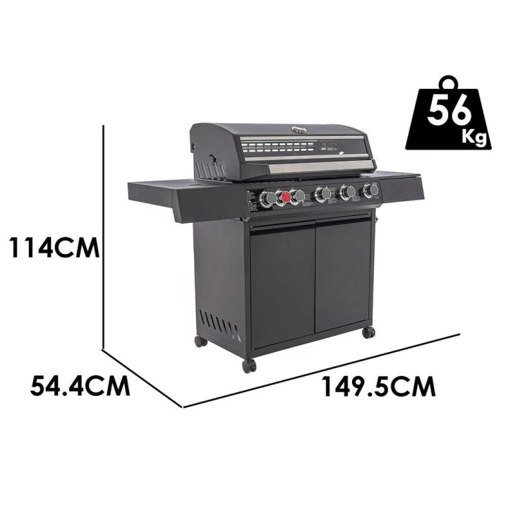 Clementi Aria 5 kaasugrilli, 5 poltinta, sivukeitin, valurautaritilä, 19,6 kW