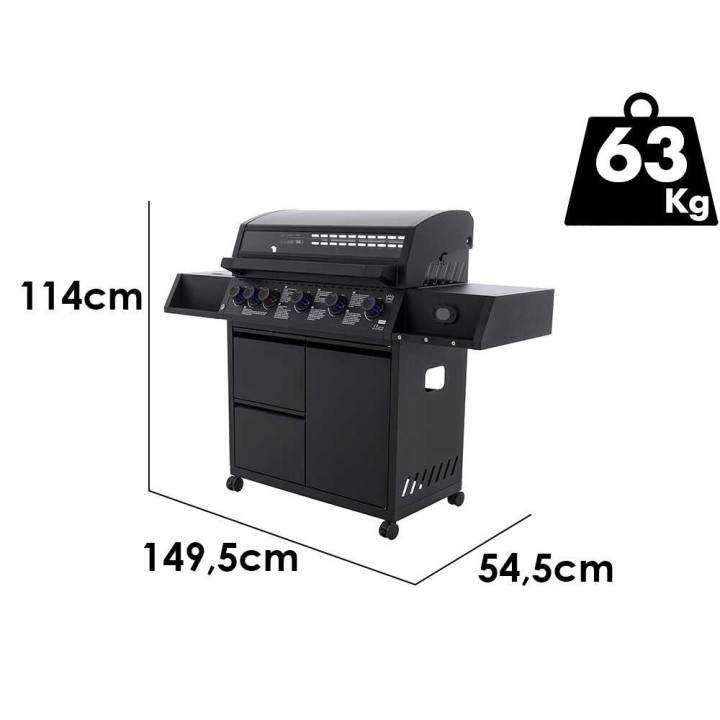 Clementi Terra 5 kaasugrilli sivukeittimellä, 20,5 kW, 80 × 41 cm