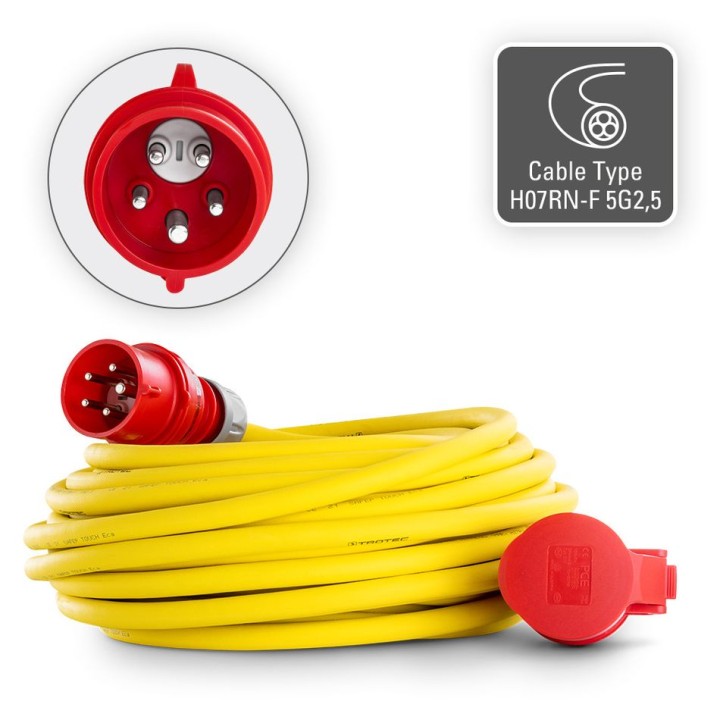 Ammattikäyttöön tarkoitettu jatkokaapeli 20 m, 400 V, 16 A, 2,5 mm²